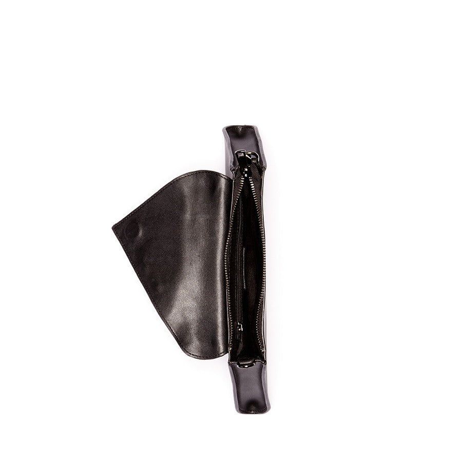 Black Leather Clutch Bag Leopard Unique Evening Purse Women's Handbag