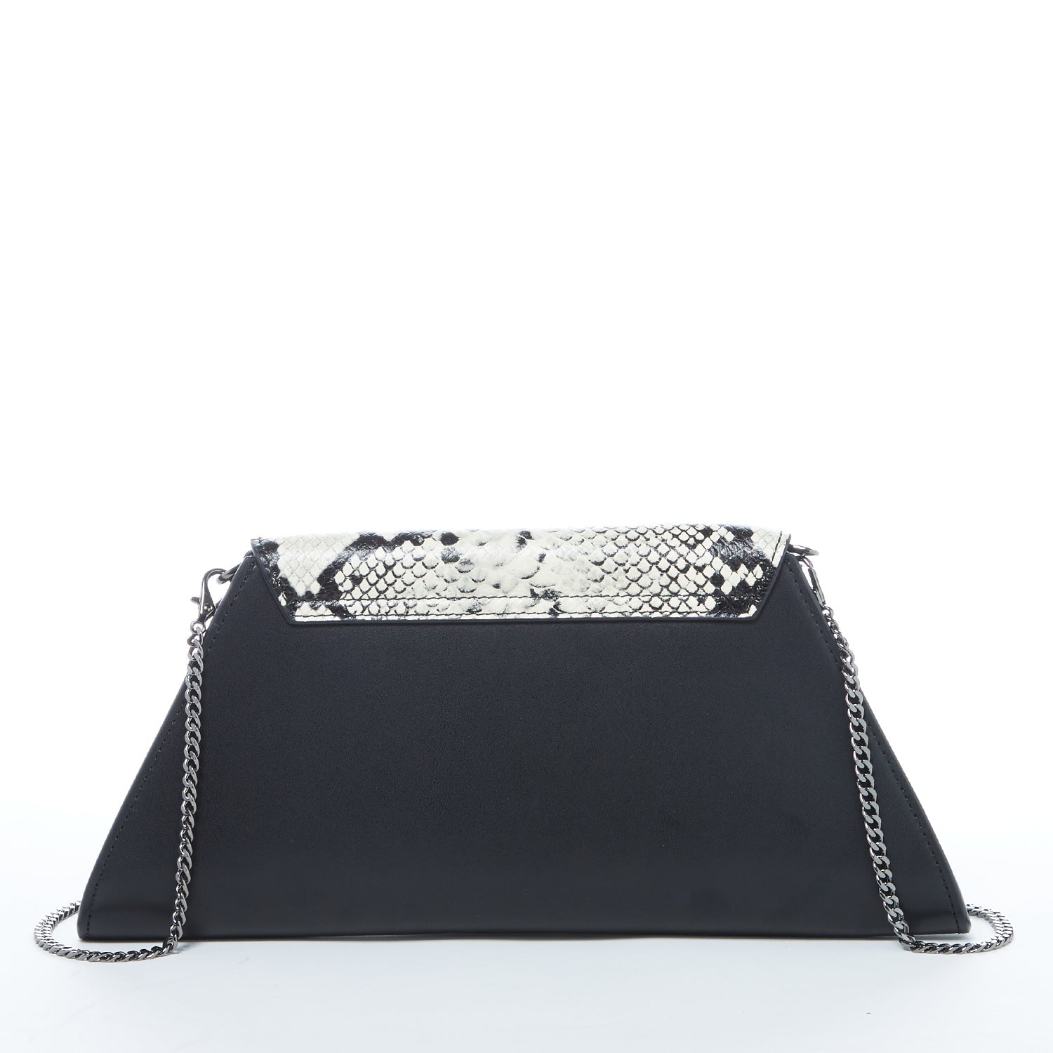 Black Leather Clutch Bag Unique Snakeskin Evening Purse Women's Handbag