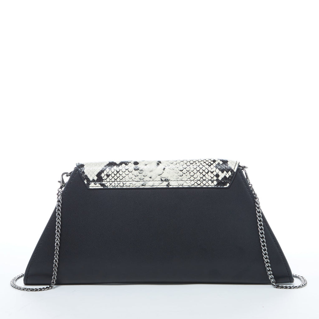 Black Leather Clutch Bag Unique Snakeskin Evening Purse Women's Handbag