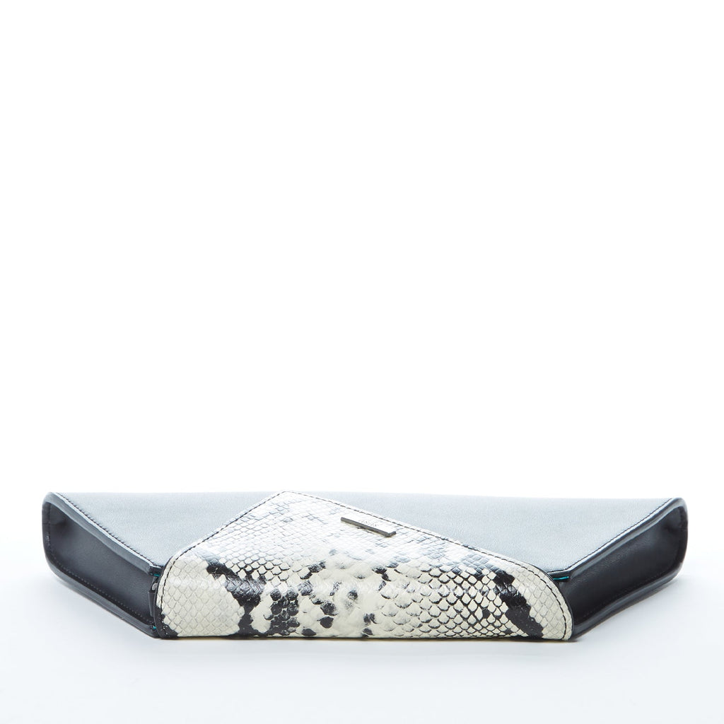 Black Leather Clutch Bag Unique Snakeskin Evening Purse Women's Handbag