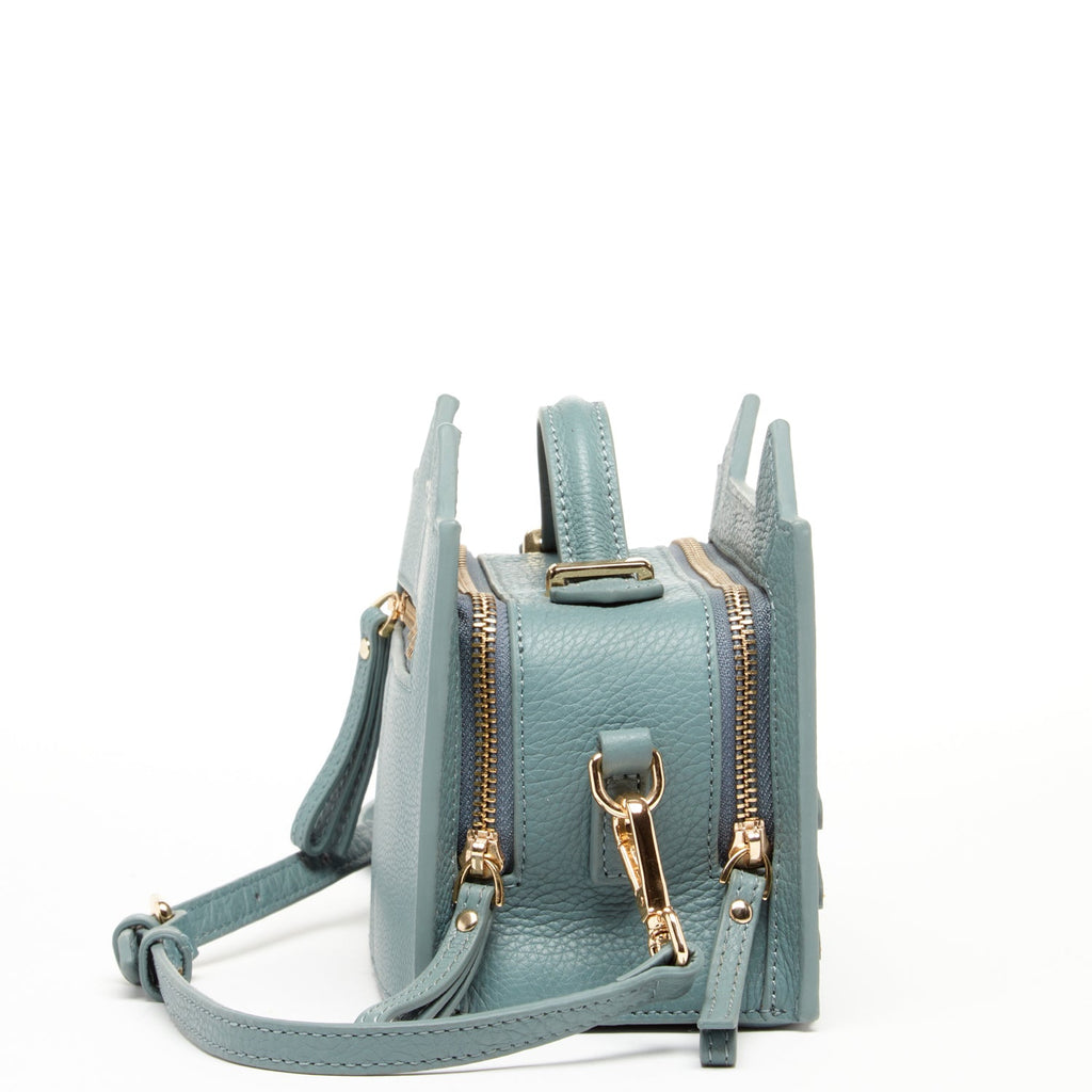 Leather Cat Purse Crossbody Bag Mineral Blue