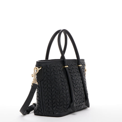 Black Leather Woven Satchel Bag