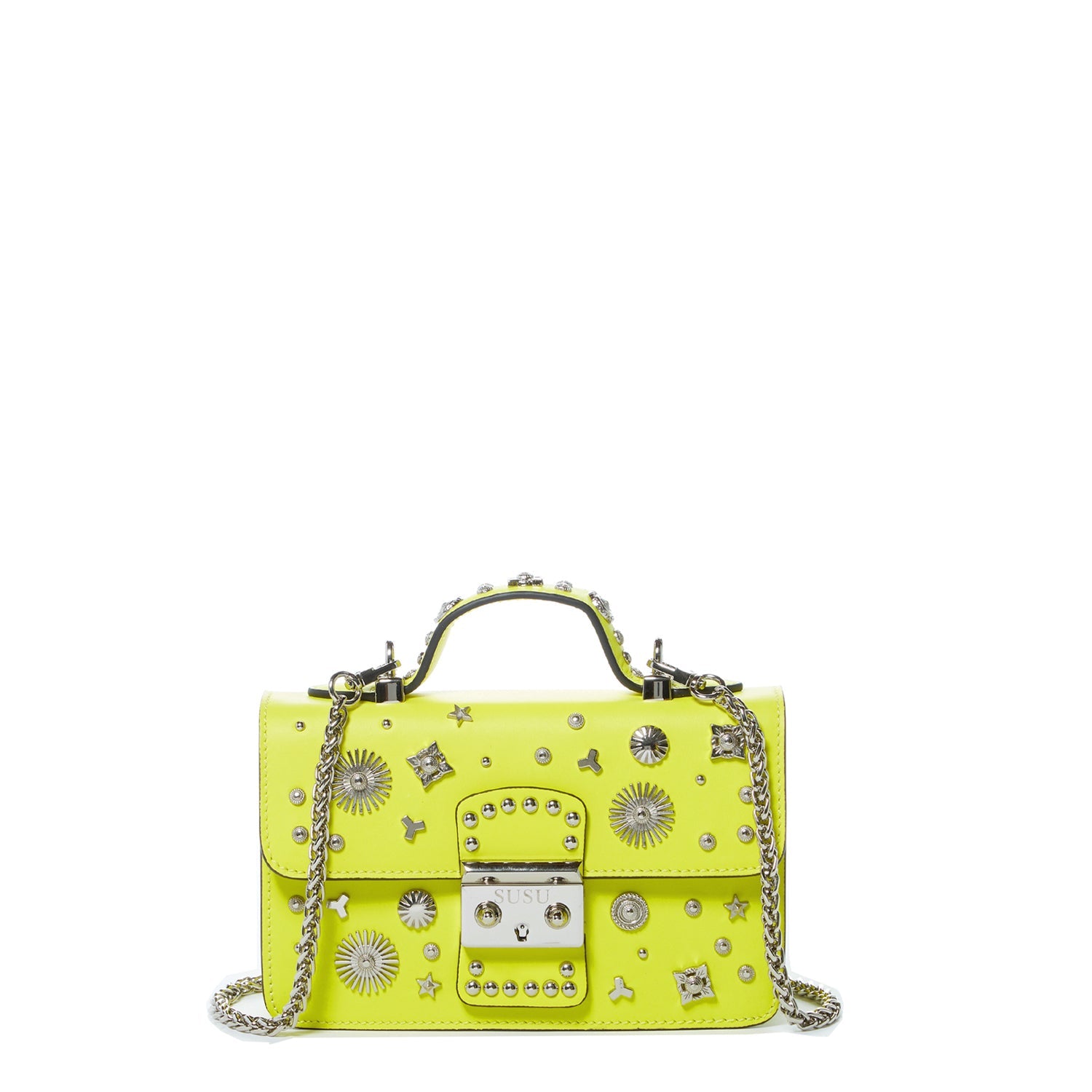 Bright Yellow Purse Studded Leather Crossbody Bag