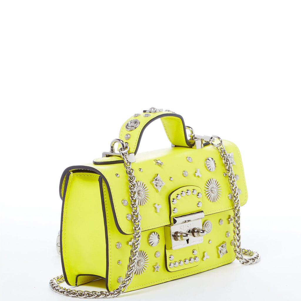 Bright Yellow Purse Studded Leather Crossbody Bag
