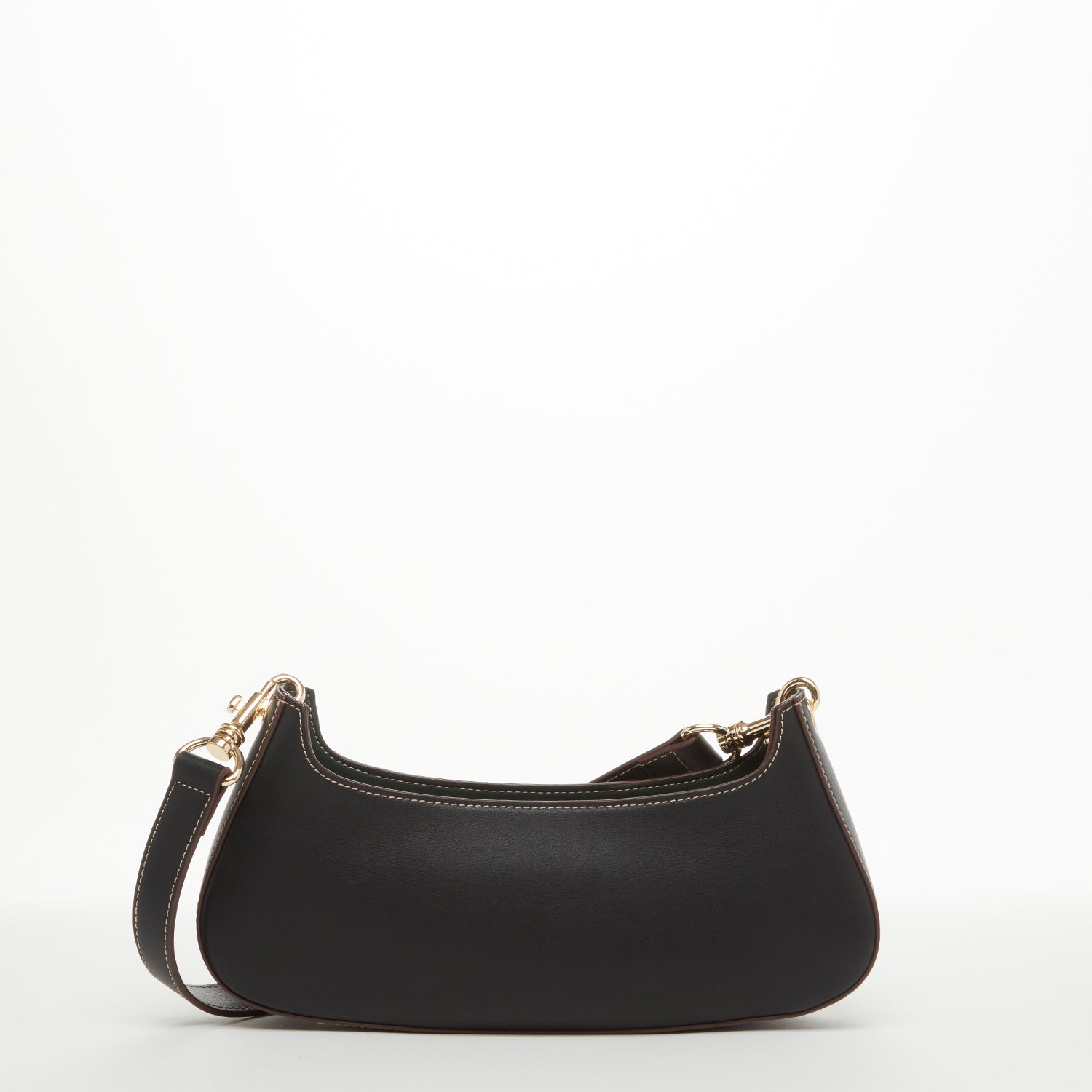 Leather Baguette Bag East West Black Purse