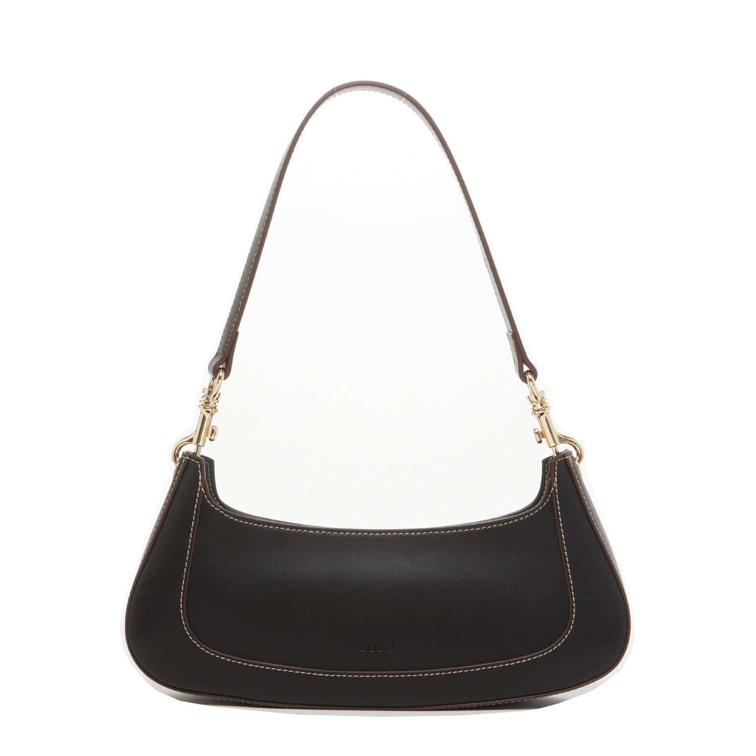 Leather Baguette Bag East West Black Purse