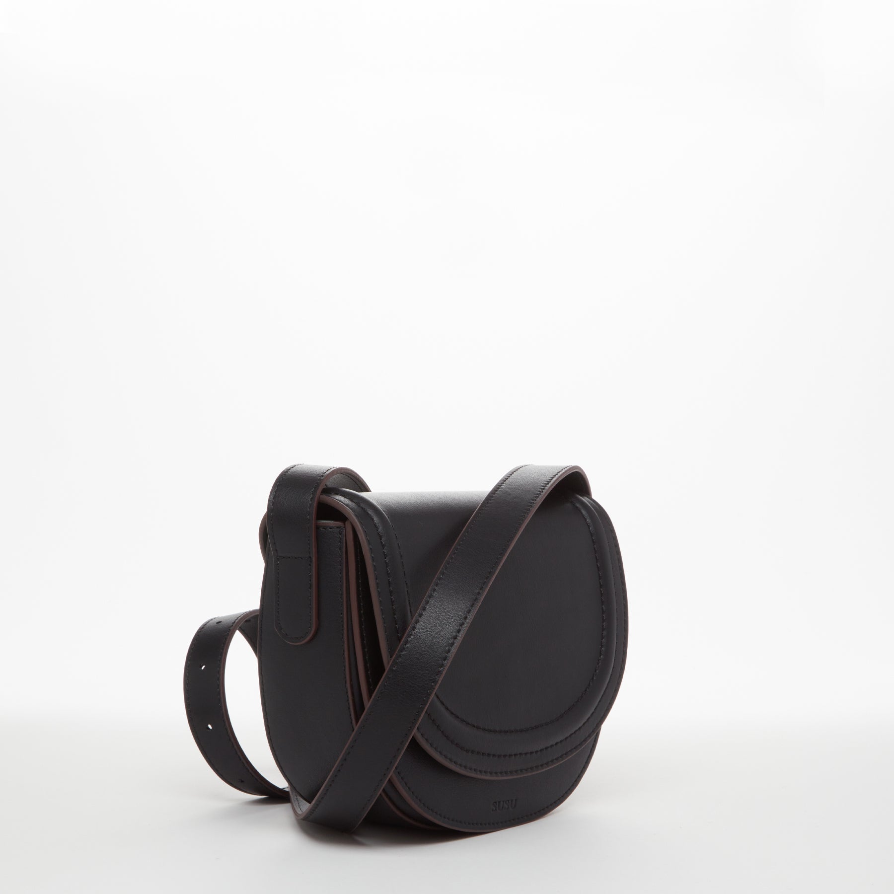 Leather Saddle Bag Black Crossbody Purse