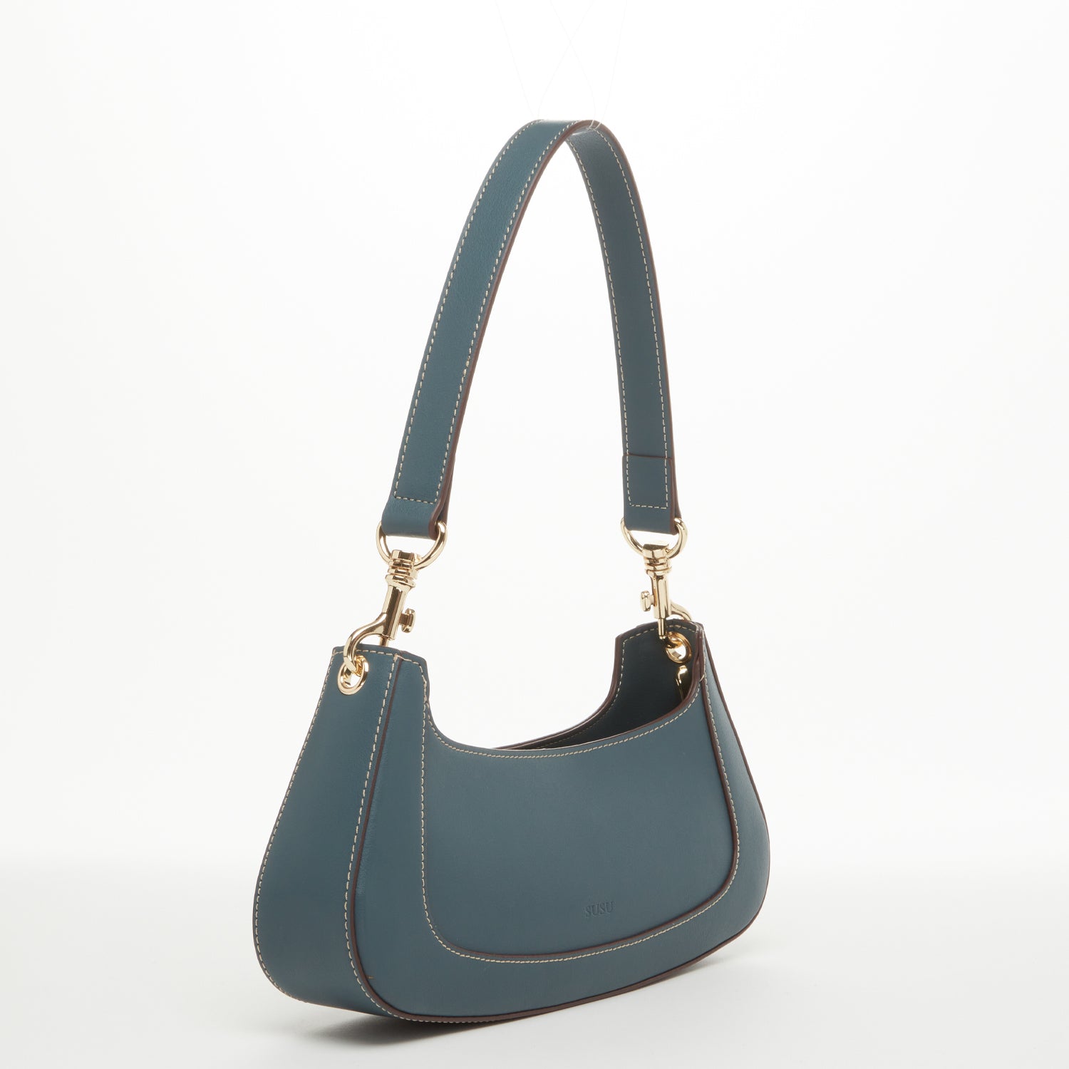 Leather Baguette Bag East West Handbag Blue