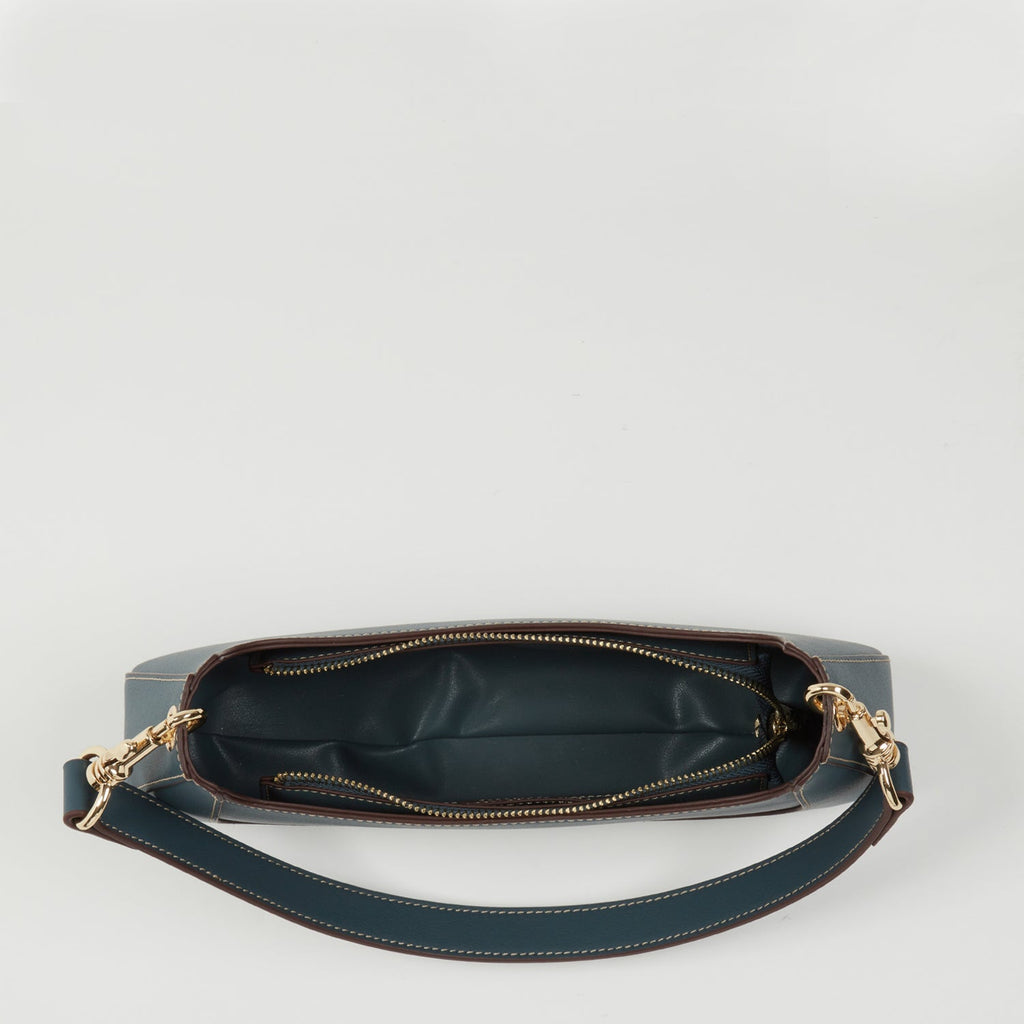 Leather Baguette Bag East West Handbag Blue