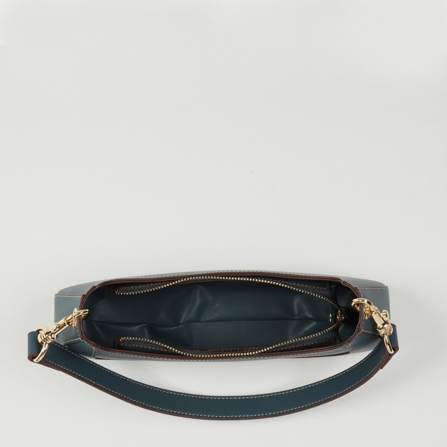 Leather Baguette Bag East West Handbag Blue