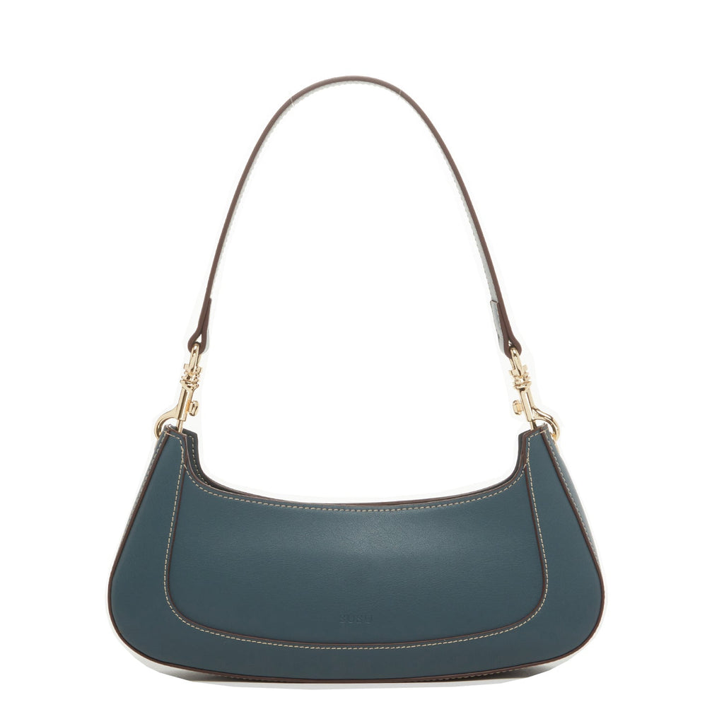 Leather Baguette Bag East West Handbag Blue