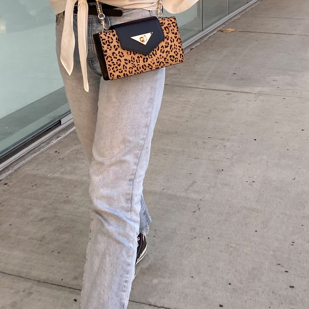 Mini Crossbody Bag Small Leather Leopard Black Purse Wristlet Women's Handbag