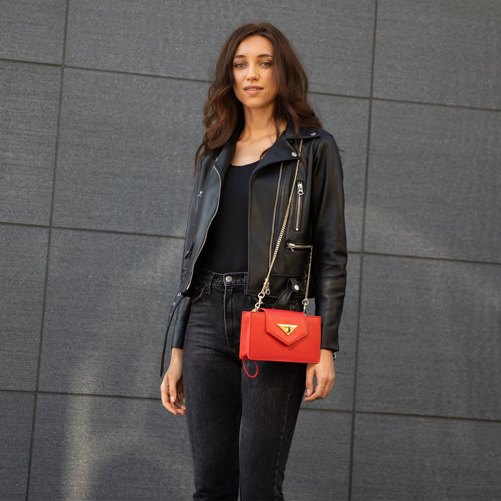 Mini Crossbody Bag Small Leather Red Purse Wristlet Women's Handbag