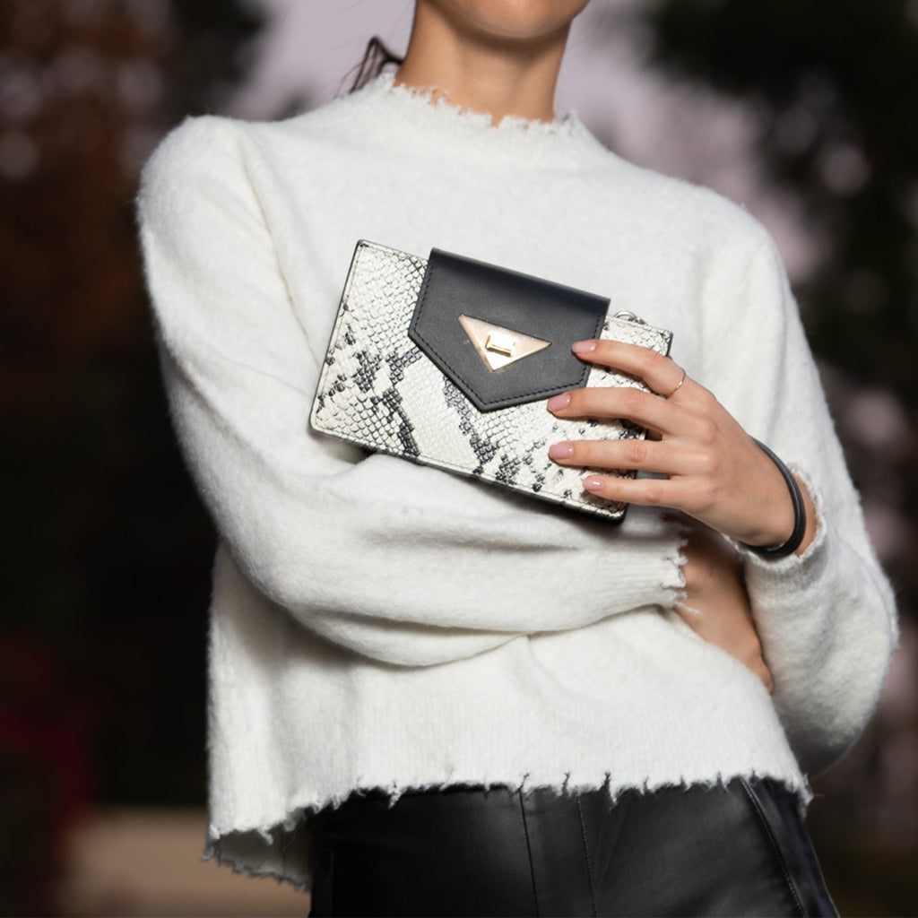 Mini Crossbody Bag Small Leather Snakeskin Black Purse Wristlet Women's Handbag