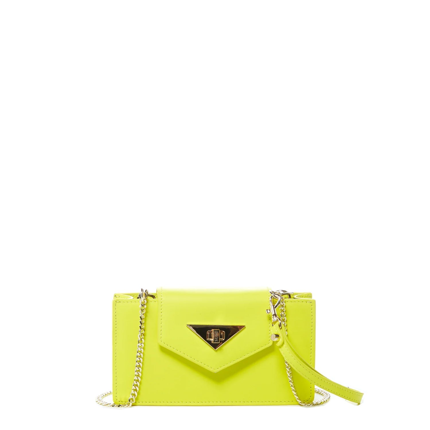 Bright Yellow Mini Crossbody Purse Chain Strap Leather Wristlet Women's Handbag