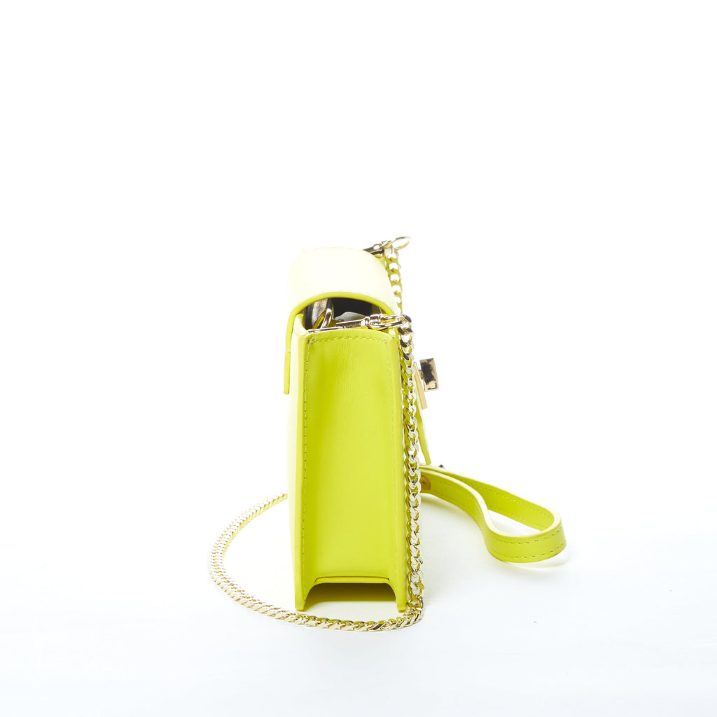 Bright Yellow Mini Crossbody Purse Chain Strap Leather Wristlet Women's Handbag