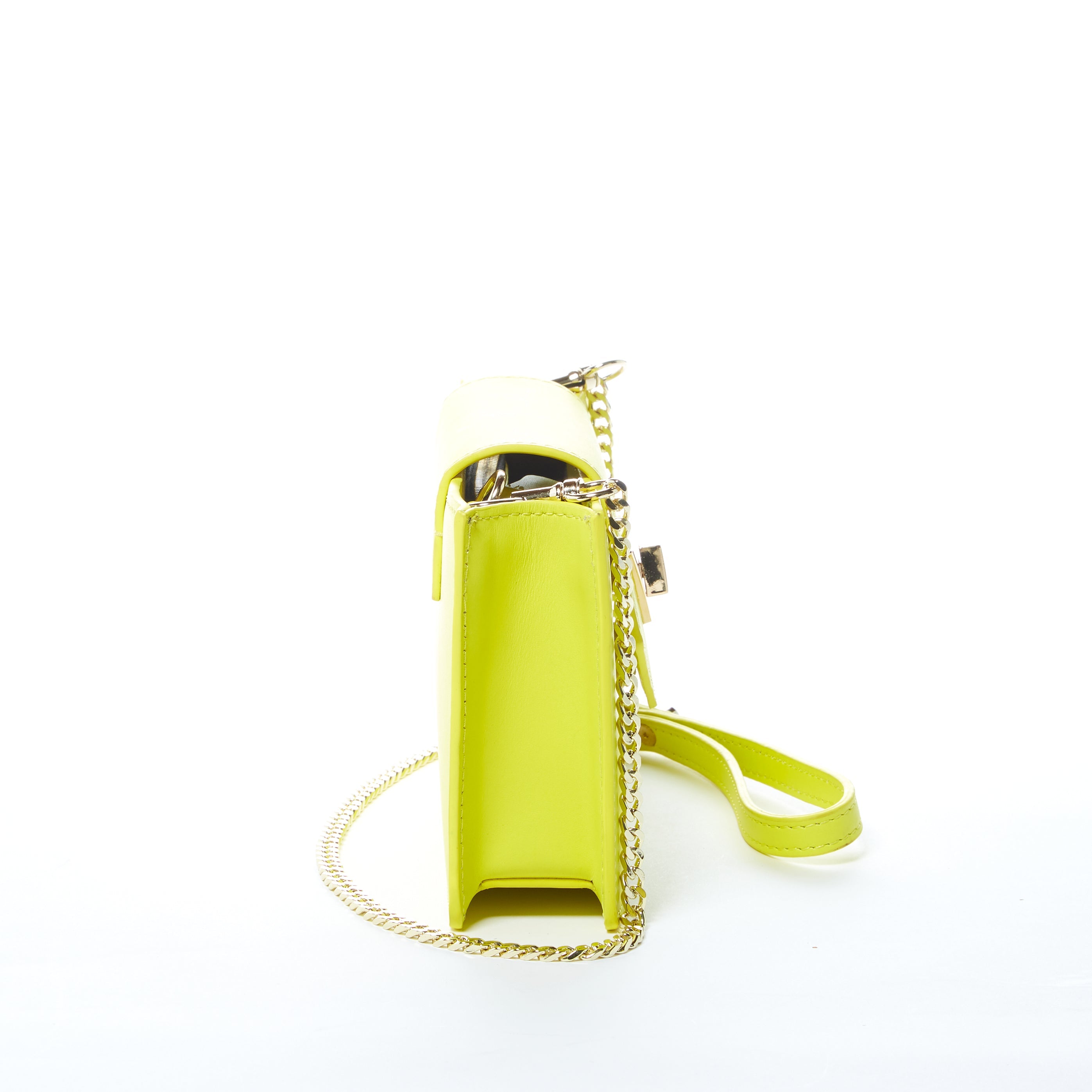 Bright Yellow Mini Crossbody Purse Chain Strap Leather Wristlet Women's Handbag