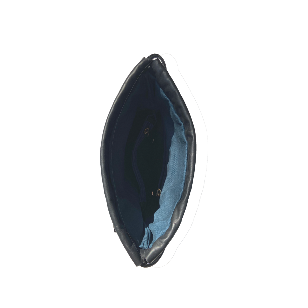 Leather Bucket Bag Leopard Black Purse Drawstring Design Medium Size Bag