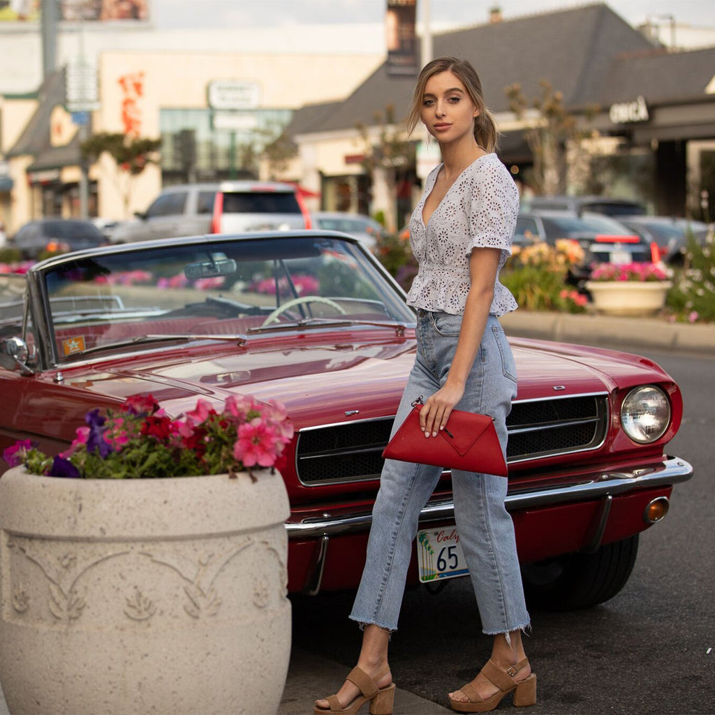 Red Clutch Bag Leather Clutch Purse Crossbody Evening Purse Unique Women's Red Handbag